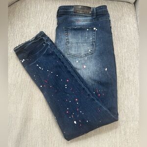 GTFD Blue Jeans with Paint Splatter W42 Inseam 32